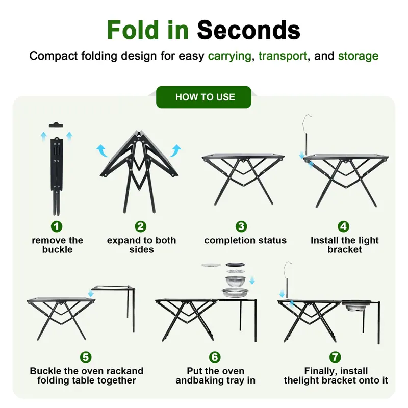 AILDEDE Folding Table, Portable Carbon Steel Camping Table with Lantern Stand — product detail 2