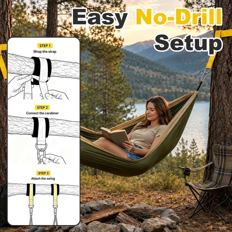 AILDEDE 10FT Tree Swing & Hammock Straps Kit, 2200LBS Heavy Duty with 360° Swivel & Protector Pads — product detail 2