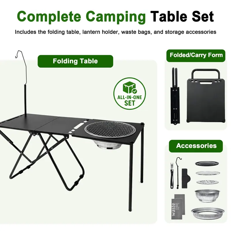 AILDEDE Folding Table, Portable Carbon Steel Camping Table with Lantern Stand — product detail 1