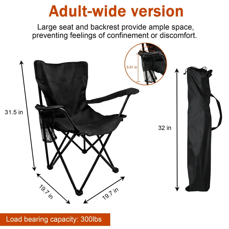 AILDEDE Folding Camping Chairs for Adults, 4 Pack with Cup Holders and Carry Bags, Black — product detail 2