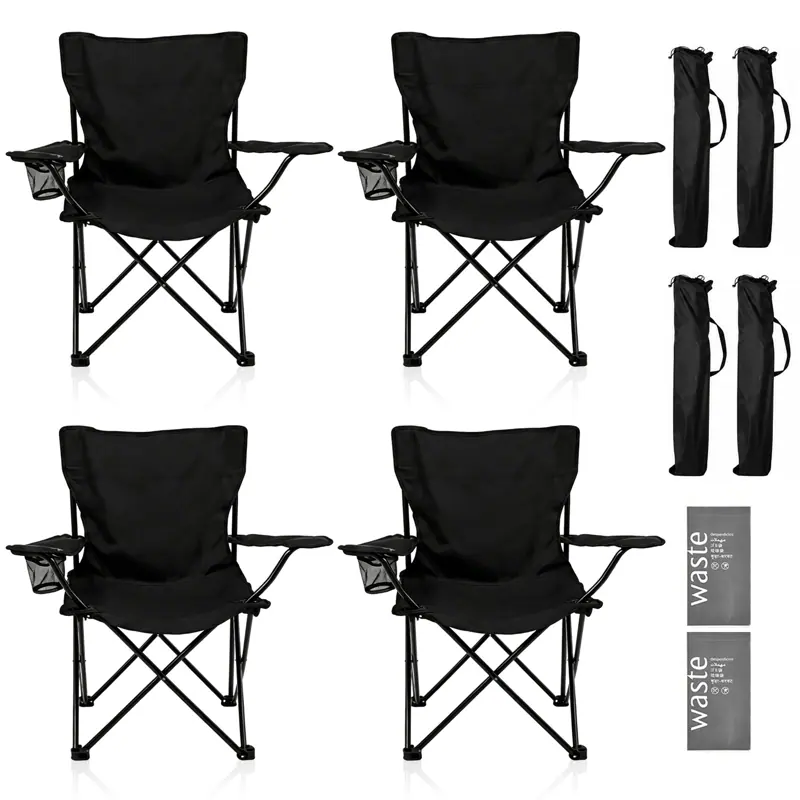 AILDEDE Folding Camping Chairs for Adults, 4 Pack with Cup Holders and Carry Bags, Black