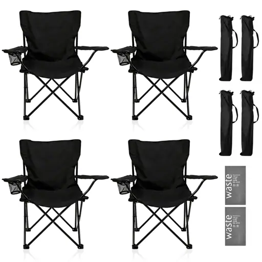 AILDEDE Folding Camping Chairs for Adults, 4 Pack with Cup Holders and Carry Bags, Black