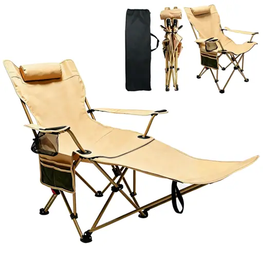 AILDEDE Camping Chair with Footrest for Adults, Adjustable Reclining Folding Lounge Chair, Beige