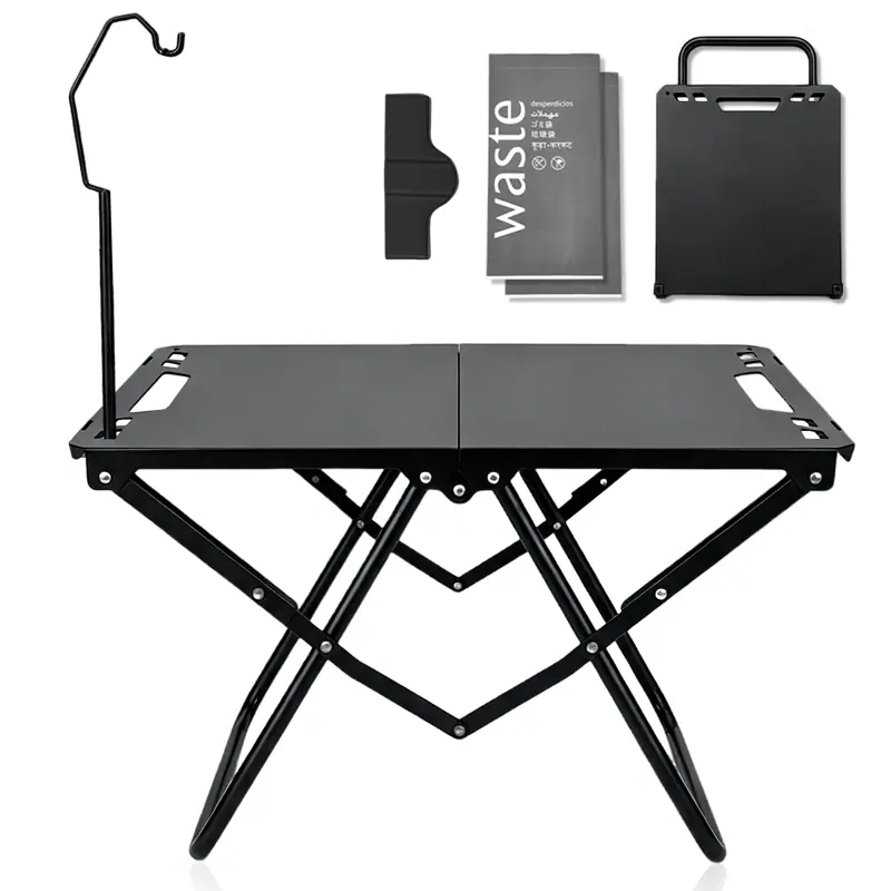 AILDEDE Folding Table, Portable Small Carbon Steel Camping Table with Lantern Stand