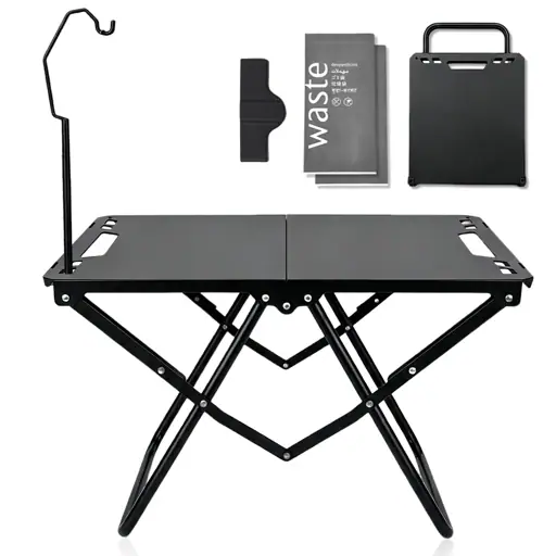 AILDEDE Folding Table, Portable Small Carbon Steel Camping Table with Lantern Stand