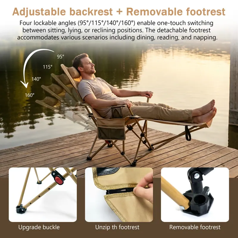AILDEDE Camping Chair with Footrest for Adults, Adjustable Reclining Folding Lounge Chair, Beige — product detail 1