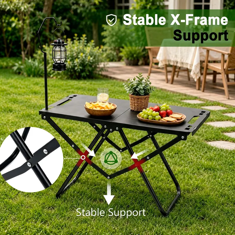 AILDEDE Folding Table, Portable Small Carbon Steel Camping Table with Lantern Stand — product detail 1