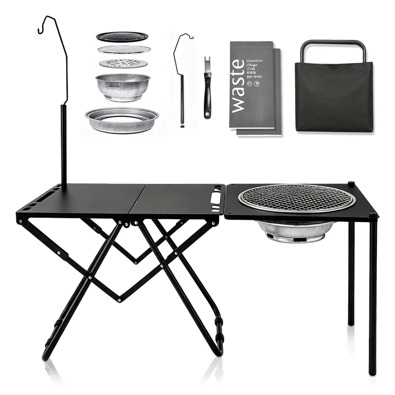 AILDEDE Folding Table, Portable Carbon Steel Camping Table with Lantern Stand