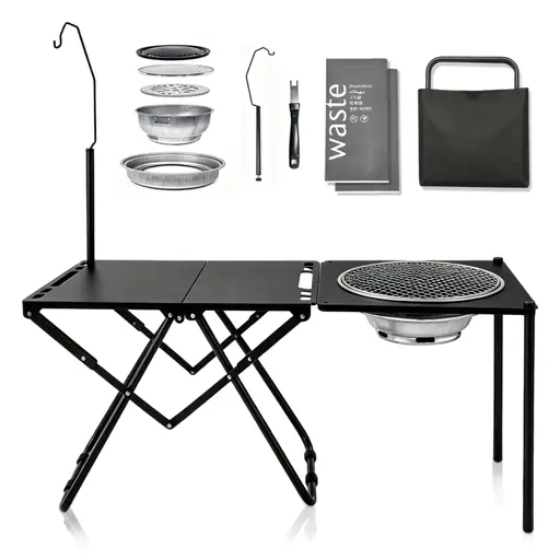 AILDEDE Folding Table, Portable Carbon Steel Camping Table with Lantern Stand