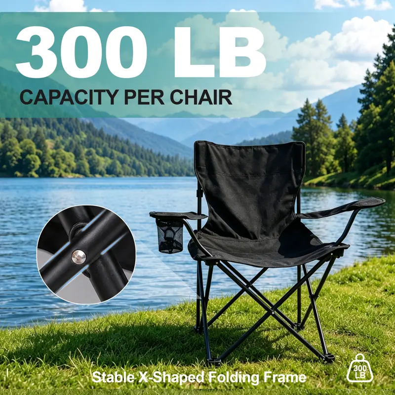 AILDEDE Folding Camping Chairs for Adults, 4 Pack with Cup Holders and Carry Bags, Black — product detail 1